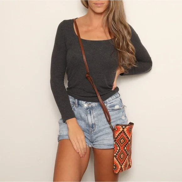 100% Cotton Fiber Pine Creek Orange Patterned Crossbody Bag - Picture 2 of 5